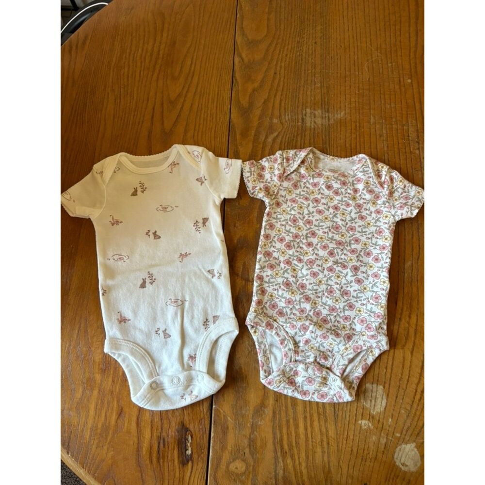 2 Carter's One Piece Animal and Flower Prints Size 0-3 Months